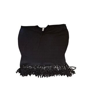 Dotti Women's Black Swim Coverup Top XL Polyester Spandex Blend Fringe‎ Dolman